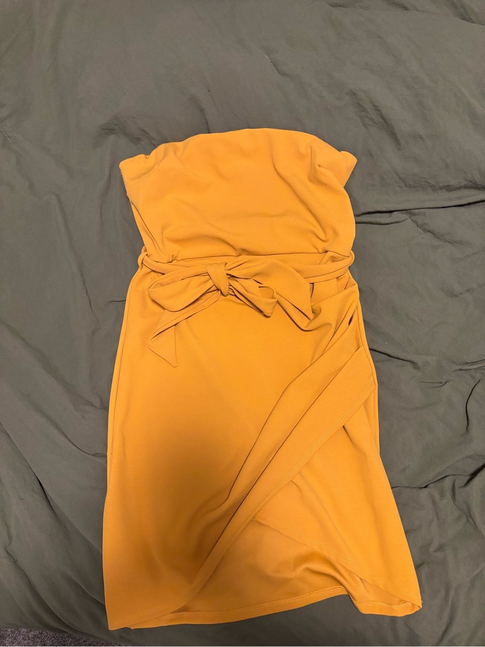 Windsor Strapless Tie-Waist Tube Dress in Mustard
